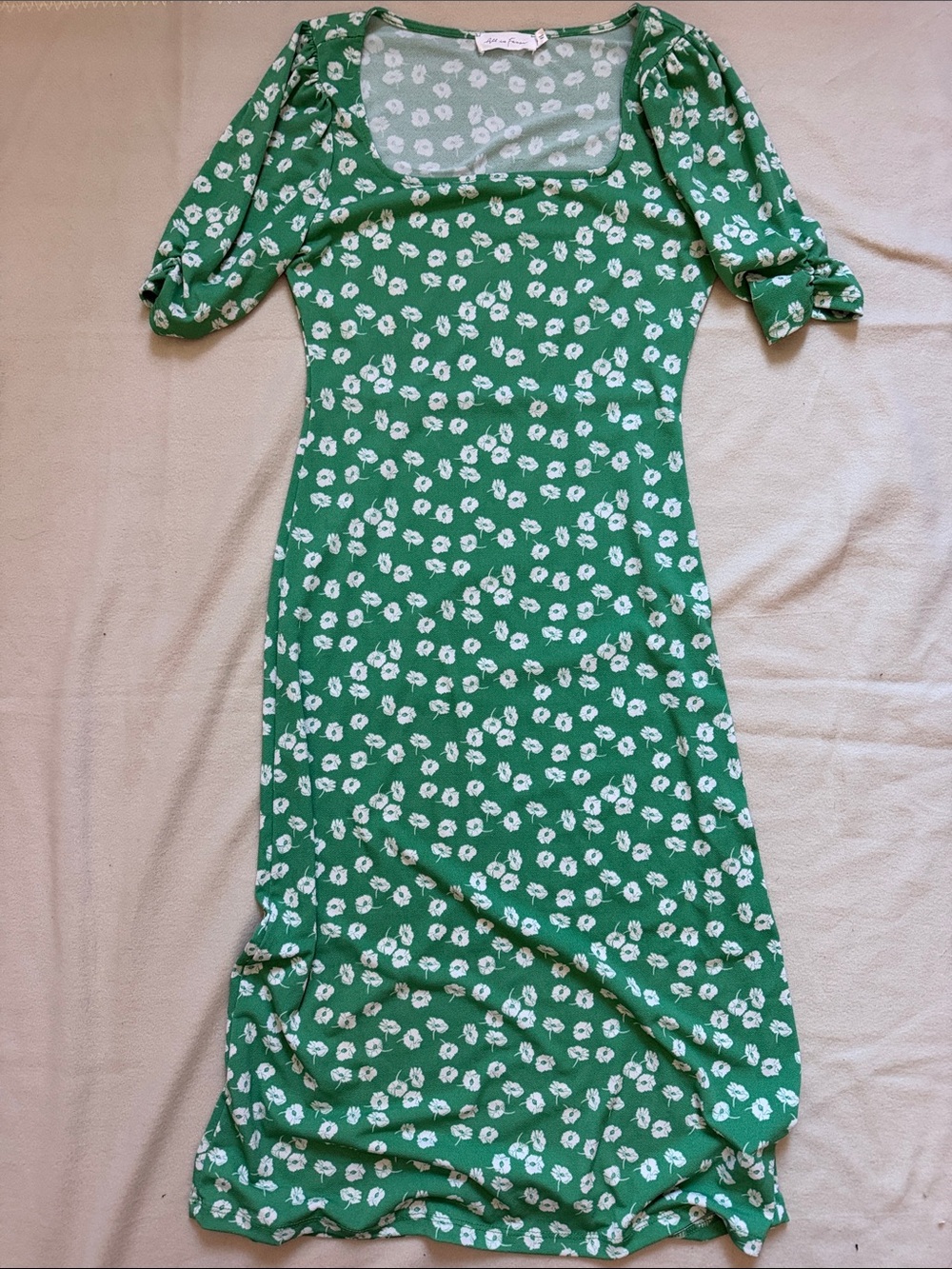 All in Favor Green Floral Square-Neck Midi/ maxi Dress with Puff Sleeves